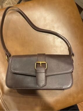 Brandy Melville Dark Brown Shoulder Bag with Gold Buckle